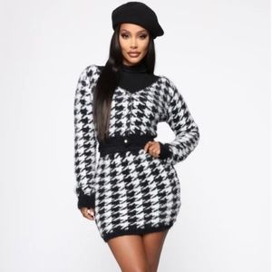 HOUNDSTOOTH FUZZY SKIRT SET
